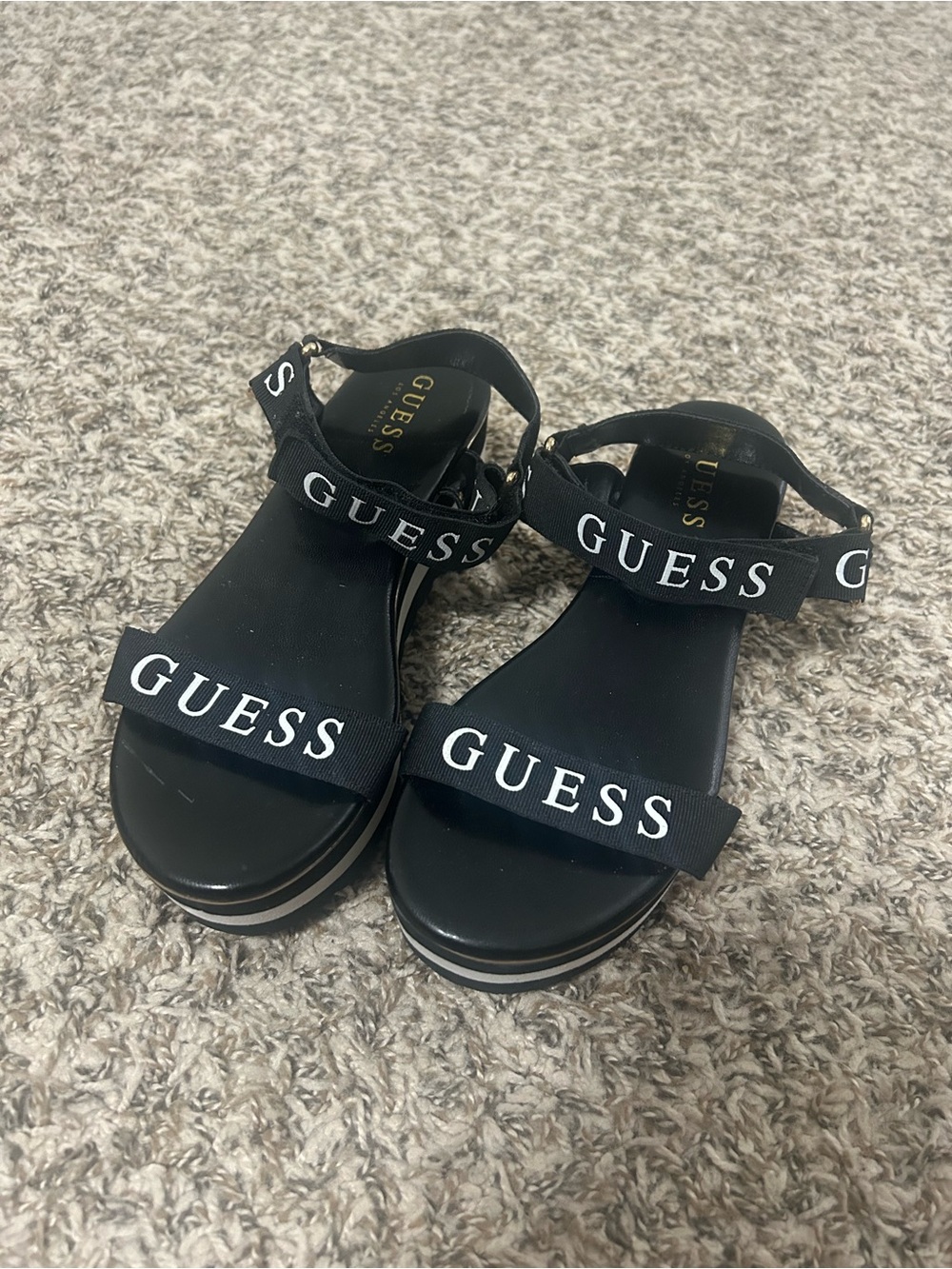 GUESS Black Logo Strap Platform Sandals - Picture 3 of 10